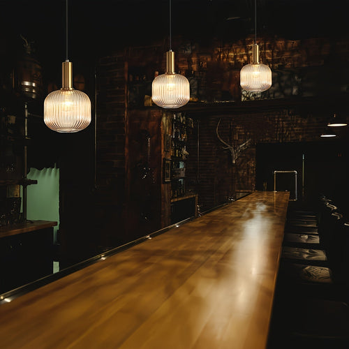 Brass Pendant Light with Striped Glass Shade