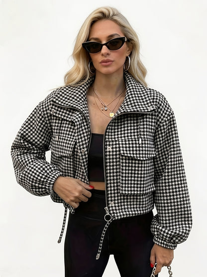 Houndstooth drawstring jacket, size and measurement chart