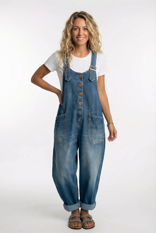 Women's denim overalls jumpsuit with adjustable straps