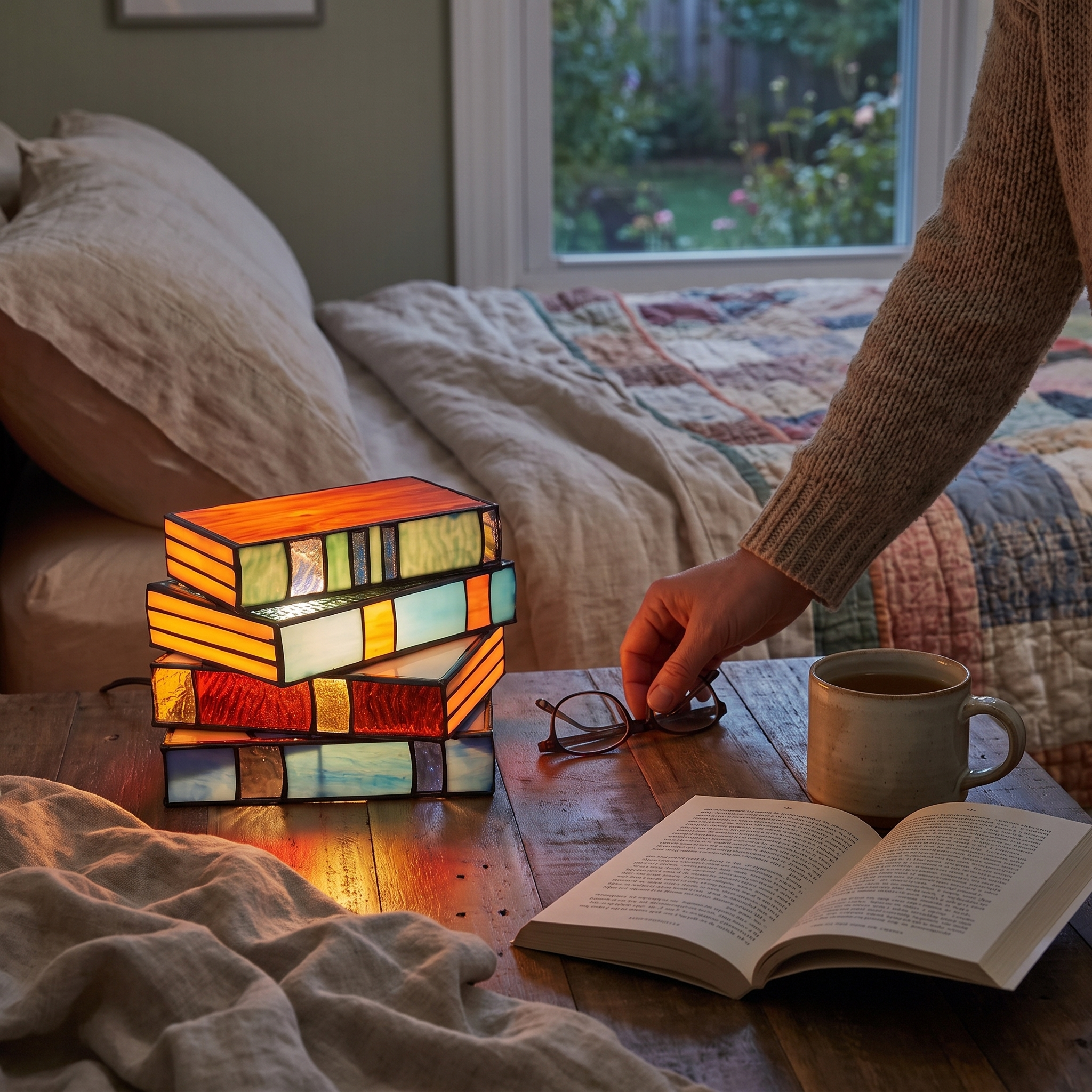 Stained Glass Book Lamp in use