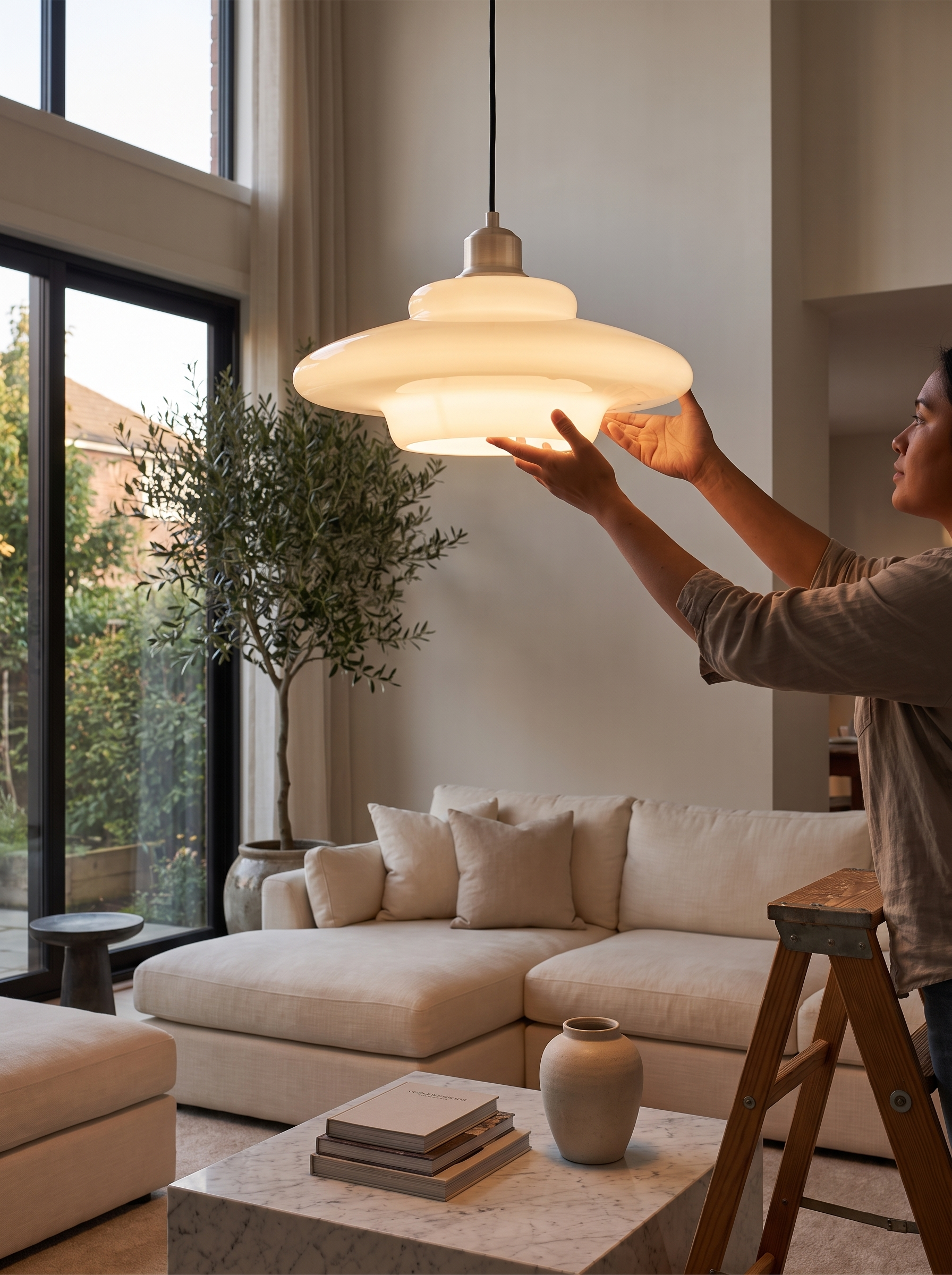 White Glass Pendant Light lifestyle - even glow