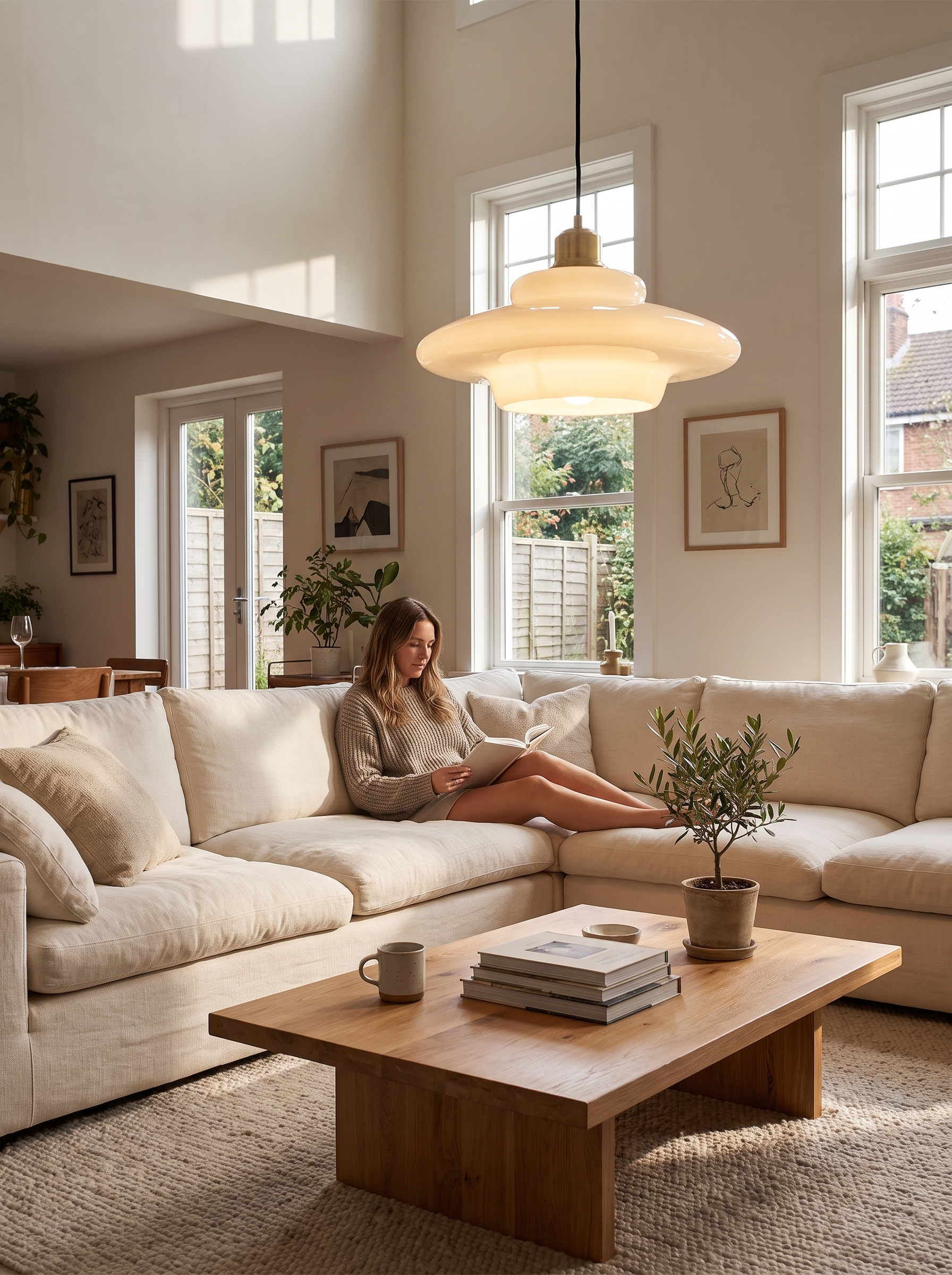 White Glass Pendant Light lifestyle - dining setting