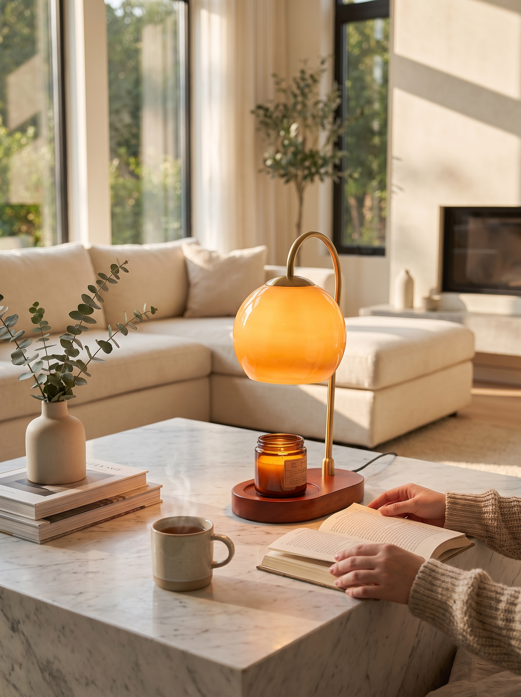 Adjustable Candle Warmer Lamp melting a jar candle
