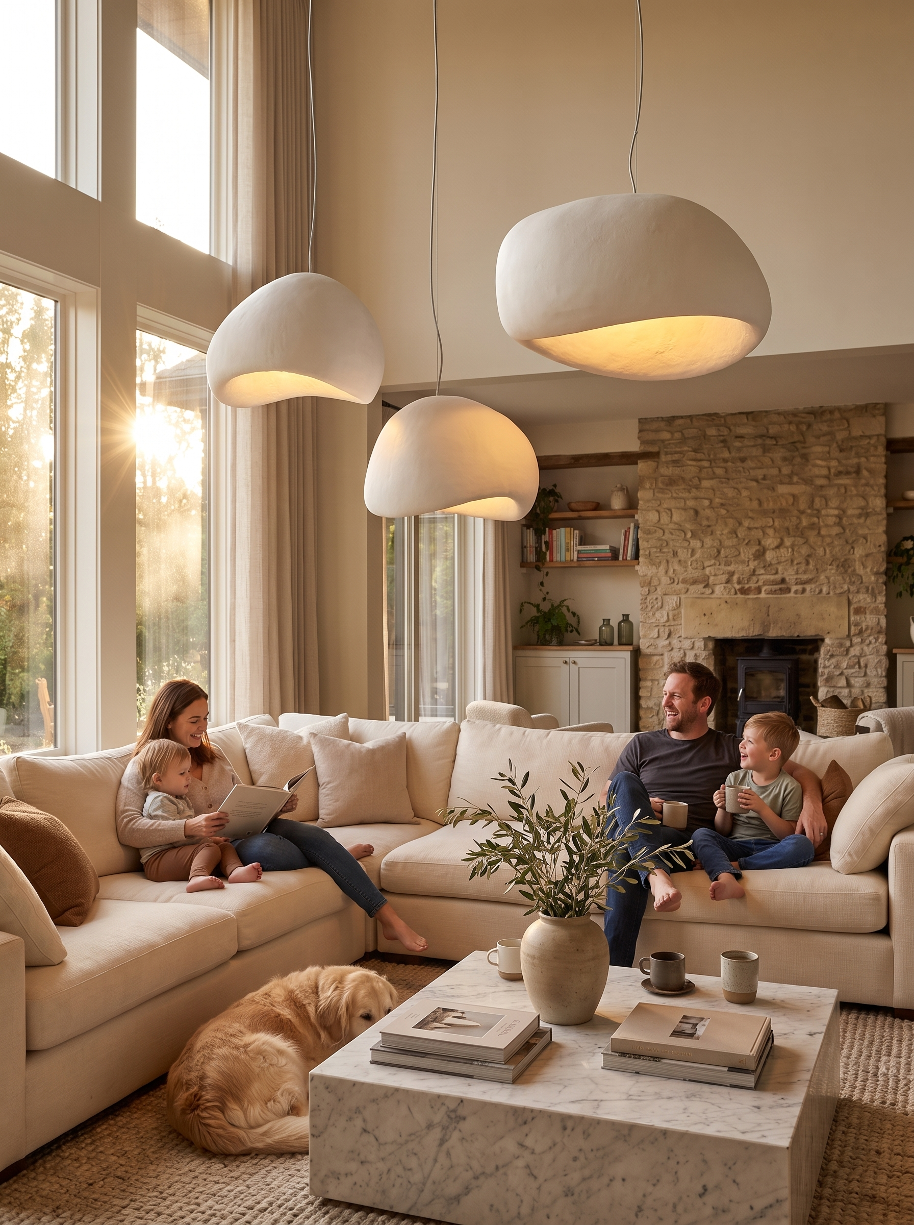 Zenith Glow LED Chandelier lit over a dining table