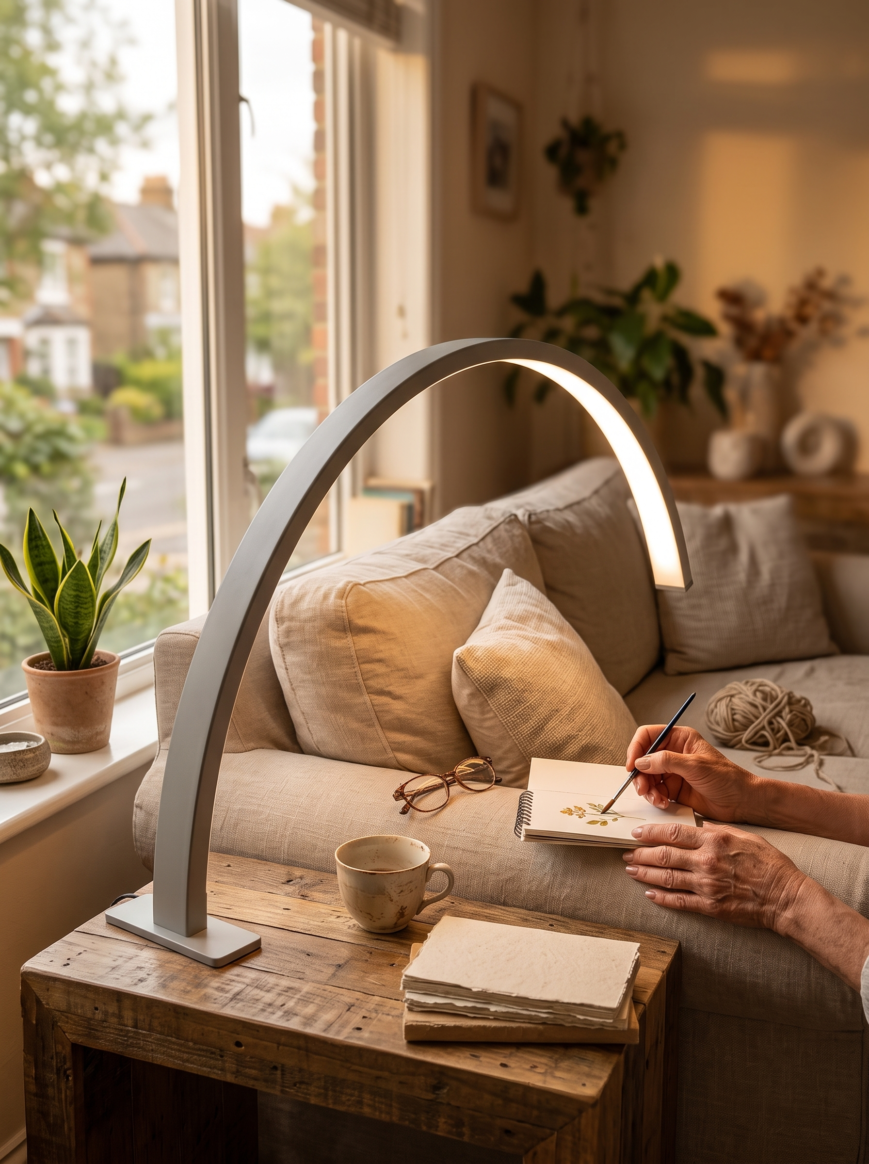Crescent Moon LED Desk Lamp lifestyle - single line of light