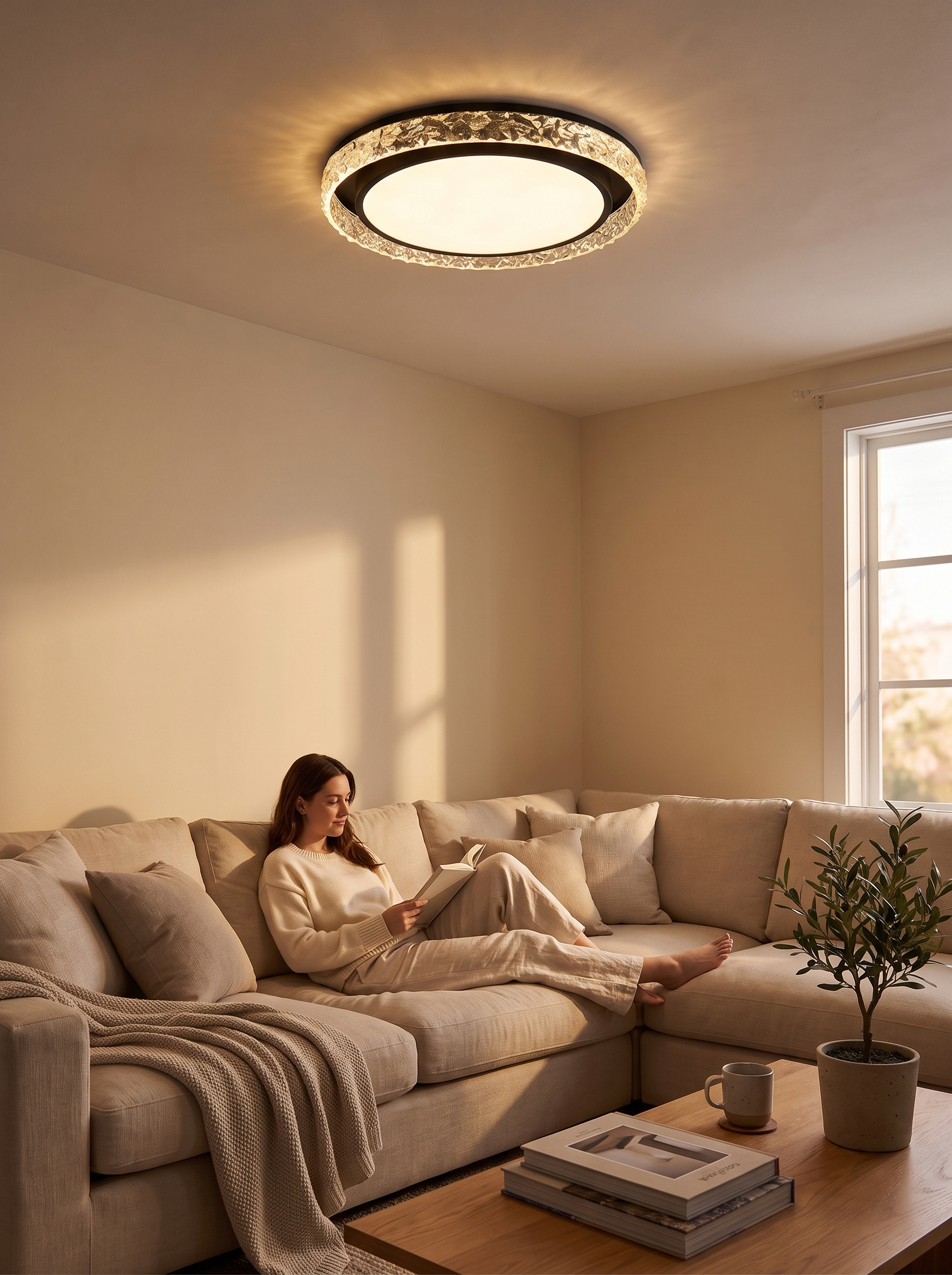 Crystal Halo LED Ceiling Light lifestyle - ring of light overhead