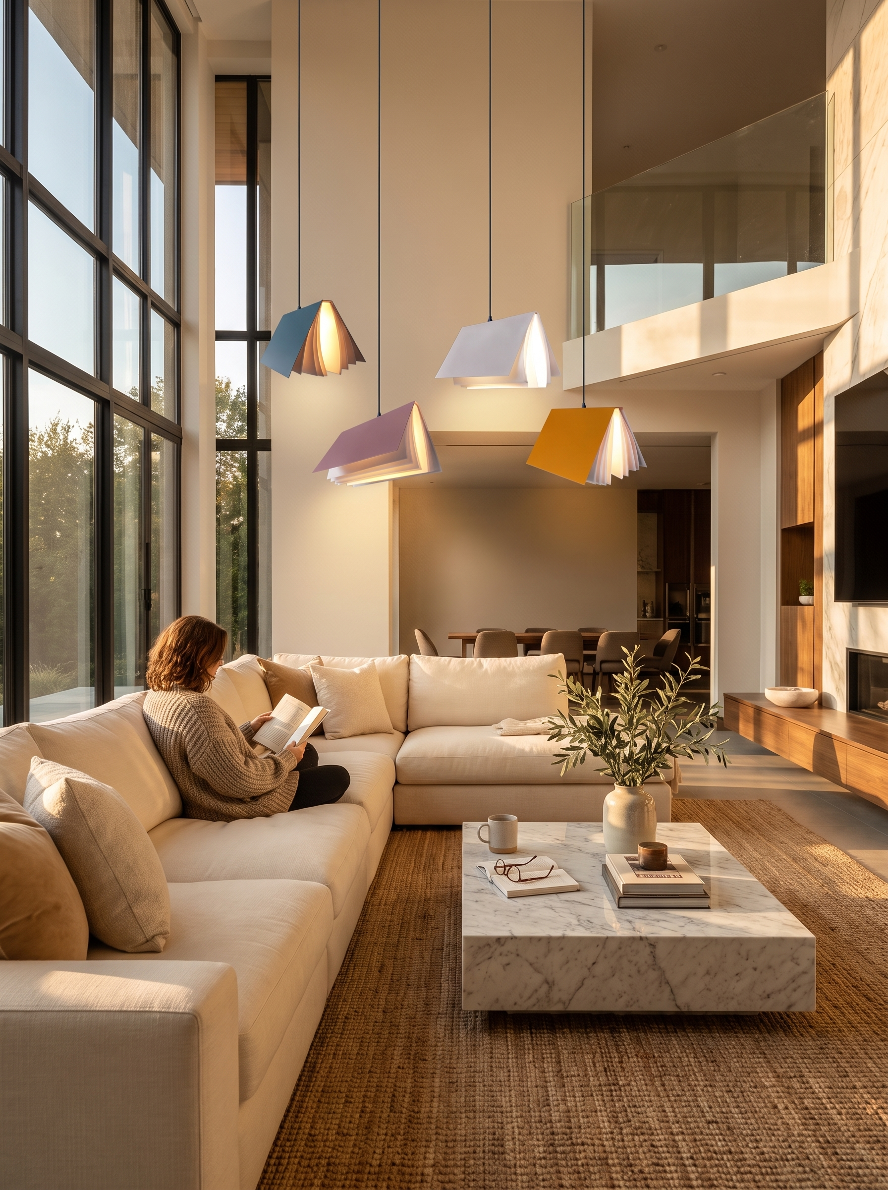 Flying Book Pendant Light casting light up and down