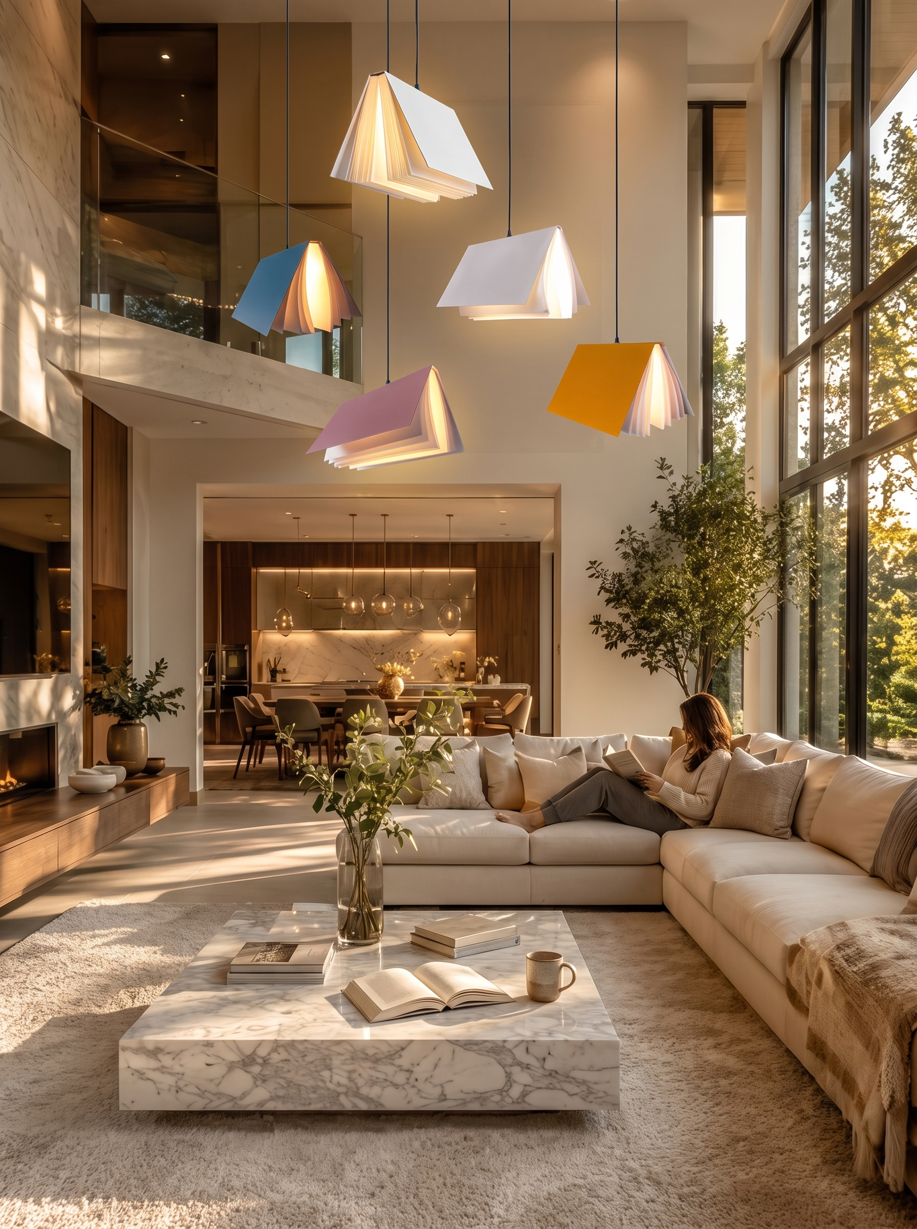 Flying Book Pendant Light suspended above a room