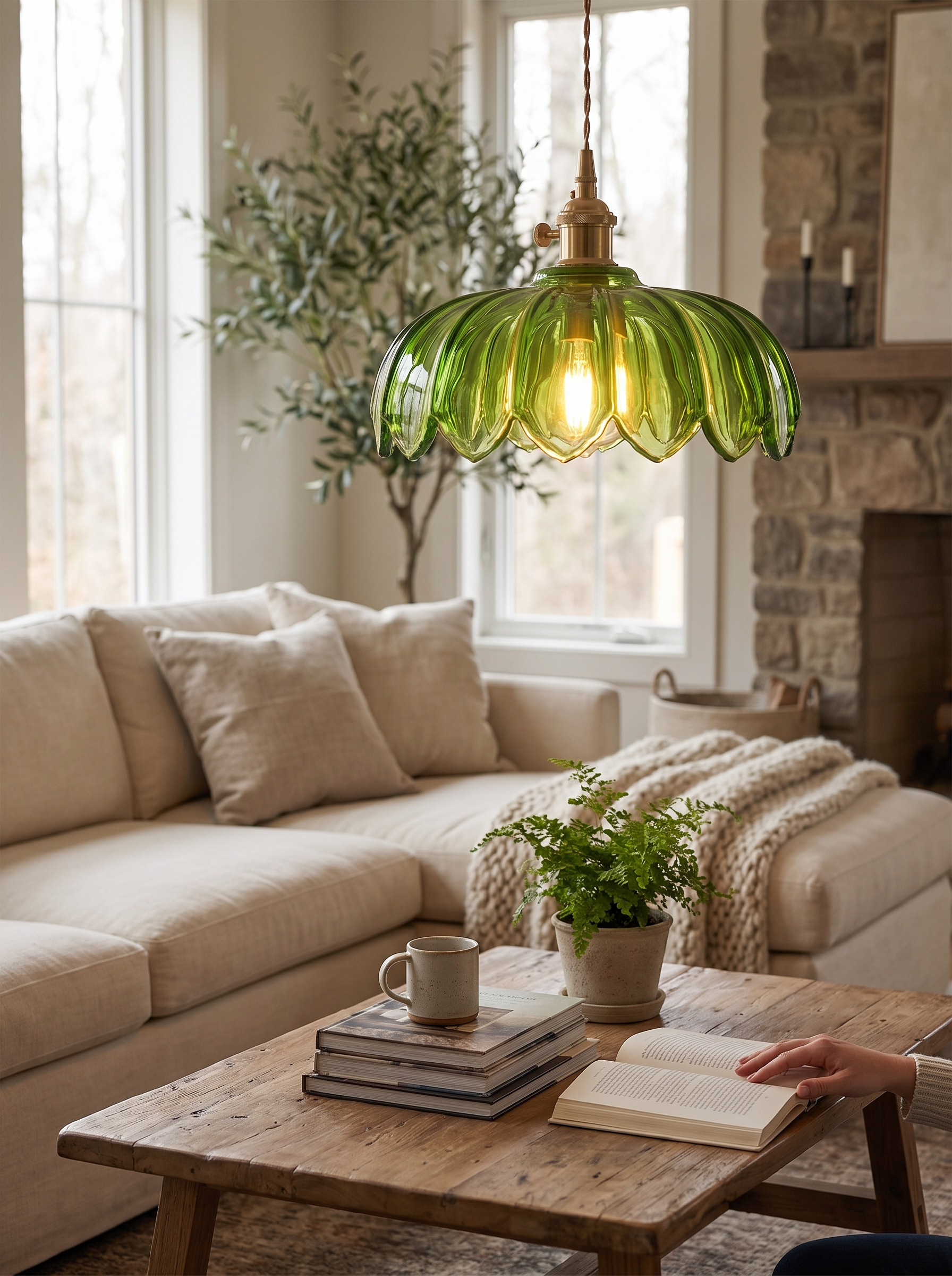 Vintage Flower Pendant Lamp warm glow over dining table