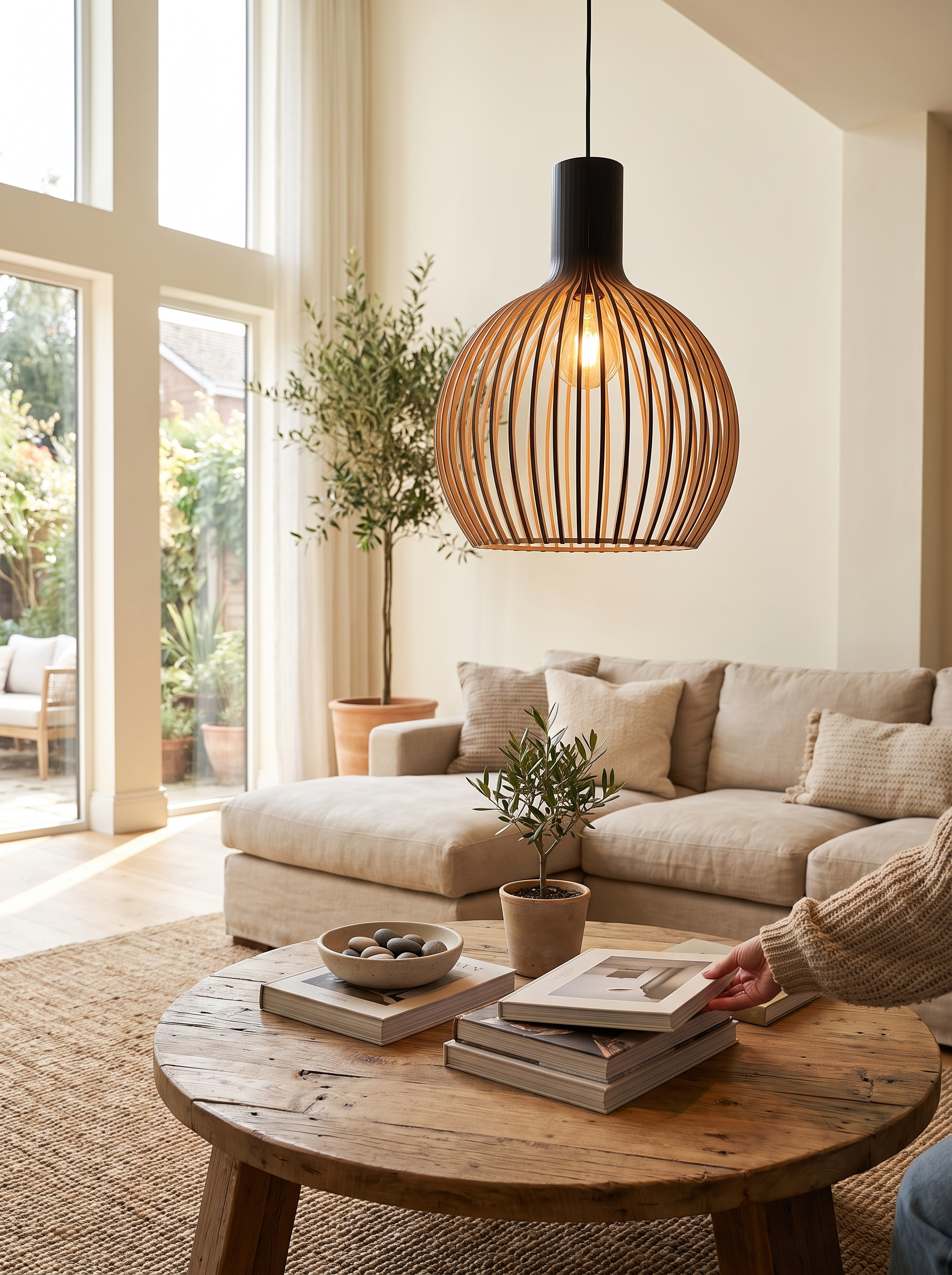 Handcrafted Wooden Pendant Light clean pool of light below