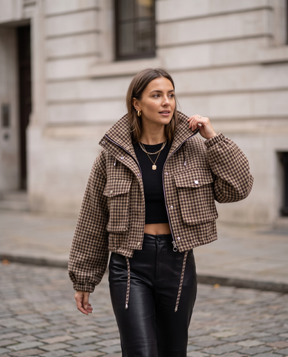 Houndstooth Drawstring Jacket