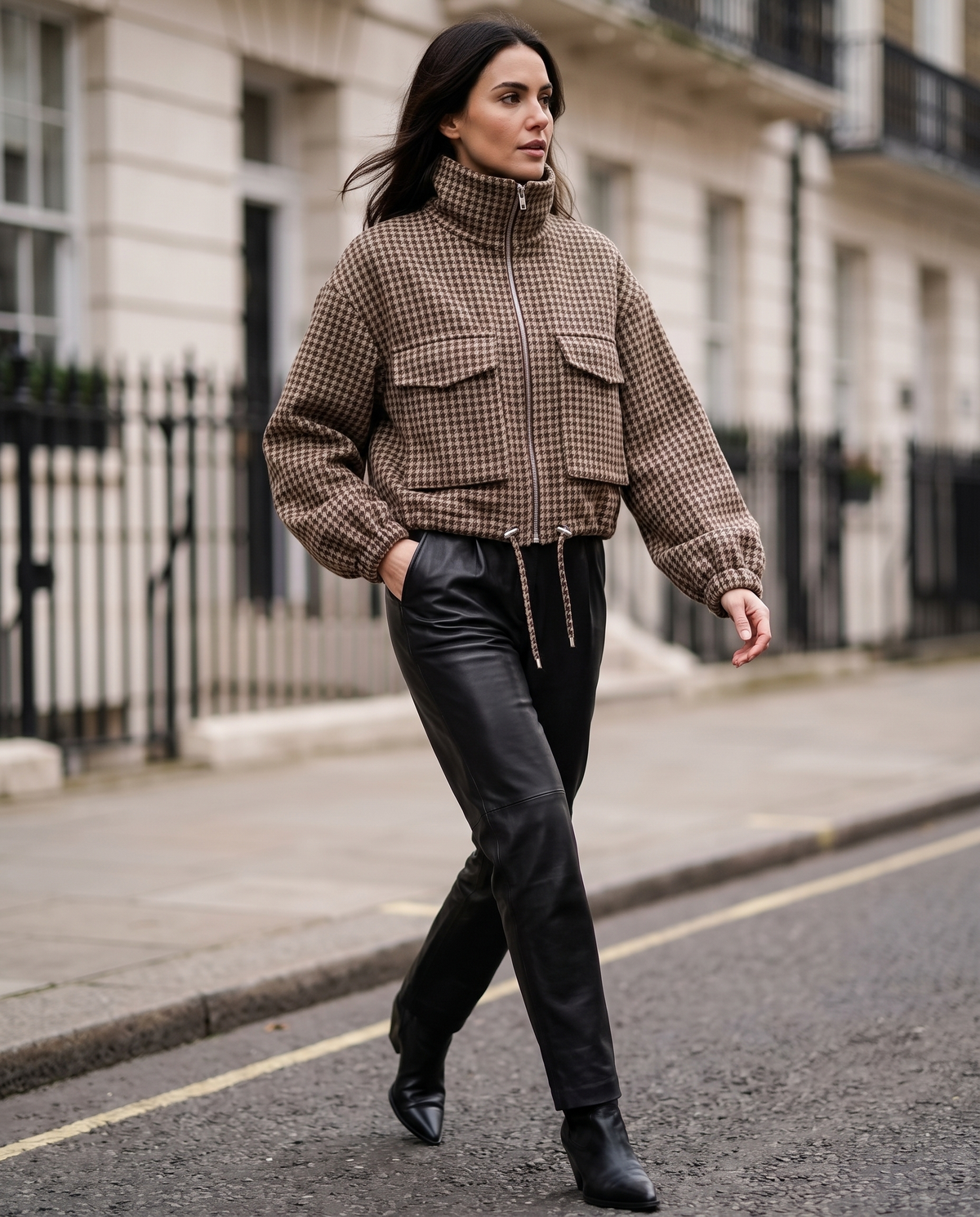 Houndstooth Drawstring Jacket